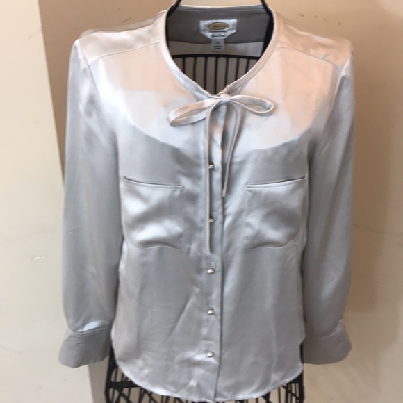 Talbots Tops - Talbots Pure Silk Gray/Silver Blouse with Faux Pearl Buttons